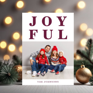 Modern Joyful Burgundy Christmas Photo Holiday Card
