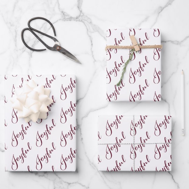 Modern Joyful Burgundy Script Wrapping Paper Sheet (Front)