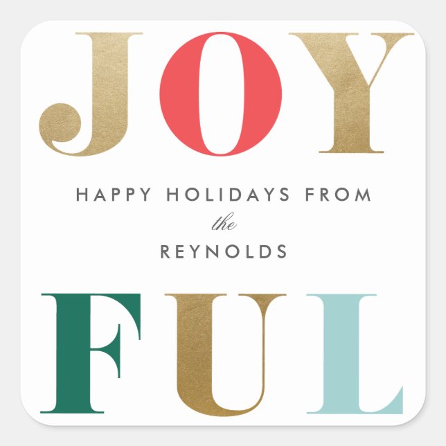Modern Joyful Christmas Holiday Gift Square Sticker (Front)