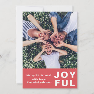 Modern Joyful Christmas Red Two Photo Holiday Card