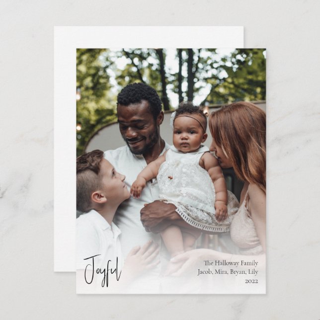 Modern Joyful Christmas Script Full Vertical Photo Holiday Card (Front/Back)