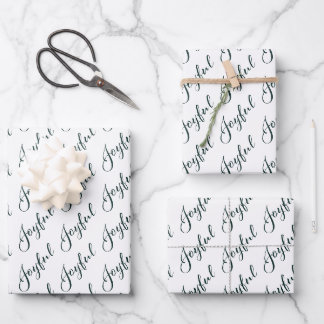 Modern Joyful Dark Green Script Wrapping Paper Sheet