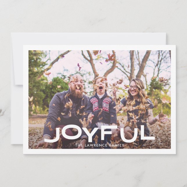 Modern JOYFUL Family Photo Christmas Holiday Card (Front)