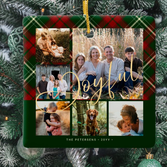 Modern joyful family photo collage Christmas Ceramic Ornament (Creator Uploaded)