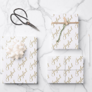 Modern Joyful Gold Script Wrapping Paper Sheet