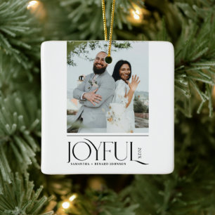 Modern Joyful Married Newlywed Merry Christmas Ceramic Ornament