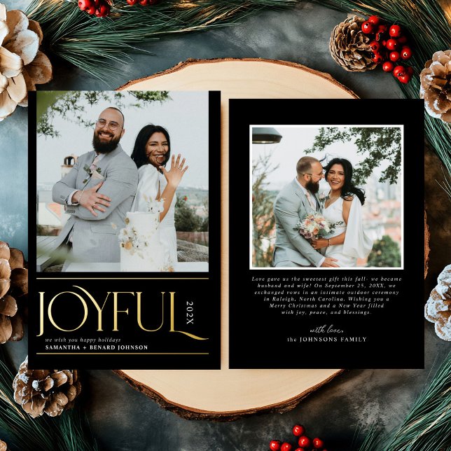 Modern Joyful Married Newlywed Merry Christmas Foil Holiday Card (Creator Uploaded)