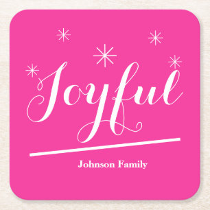 Modern Joyful Personalised Name Cute Chic Pink Square Paper Coaster