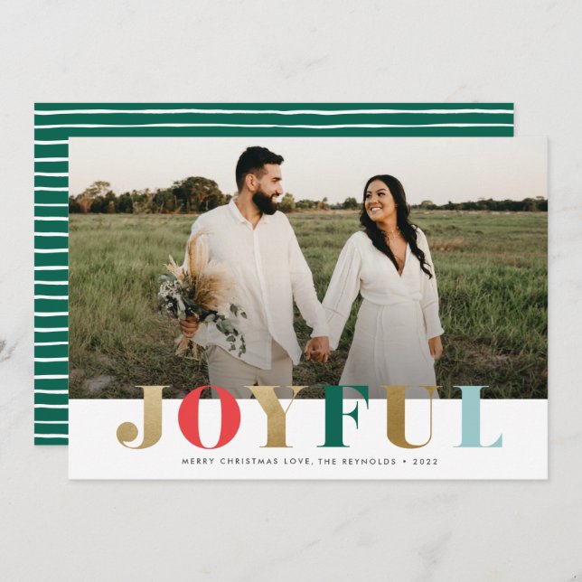 Modern Joyful Photo Christmas Holiday Card (Front/Back)