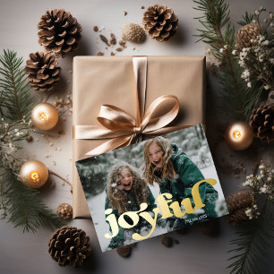 Modern Joyful Retro Typography 1 Photo Minimal Foil Holiday Card