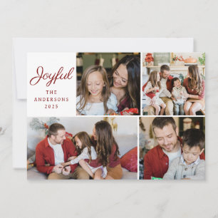 Modern Joyful Script 4 Photo Grid Christmas Holiday Card