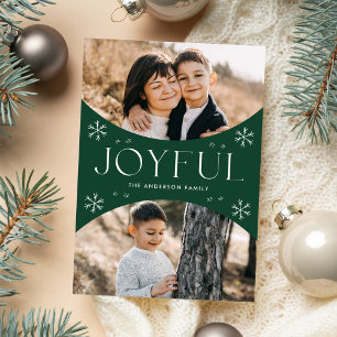 Modern Joyful Snowflake Green Oval Arch 2 Photo Holiday Card