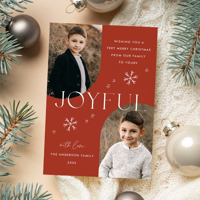 Modern Joyful Snowflake Rust Arch Frame 2 Photo Holiday Card (Creator Uploaded)