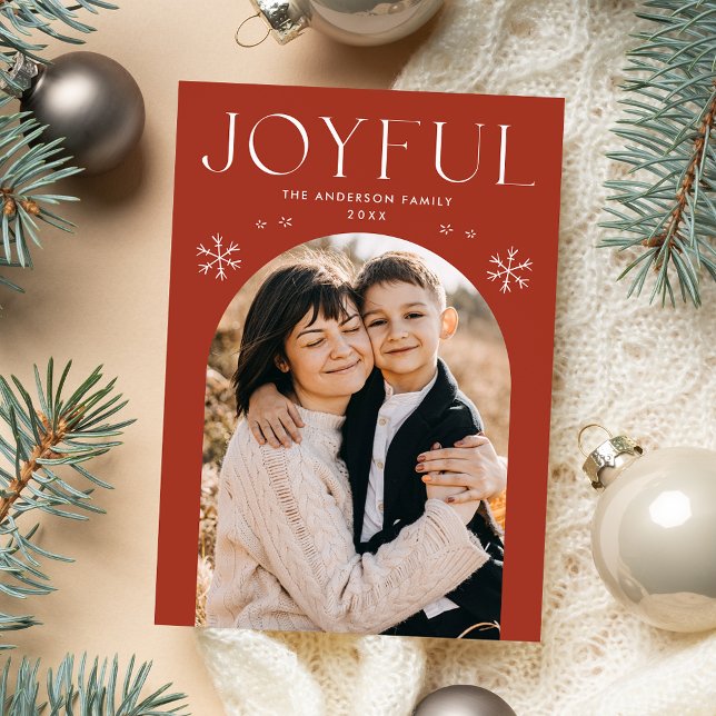 Modern Joyful Snowflake Rust Arch Photo Holiday Card (Creator Uploaded)