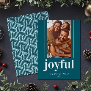 Modern Joyful Teal Photo Holiday Christmas Cards