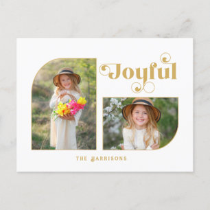Modern Joyful Typography Half Arch 2-Photo Holiday Postcard