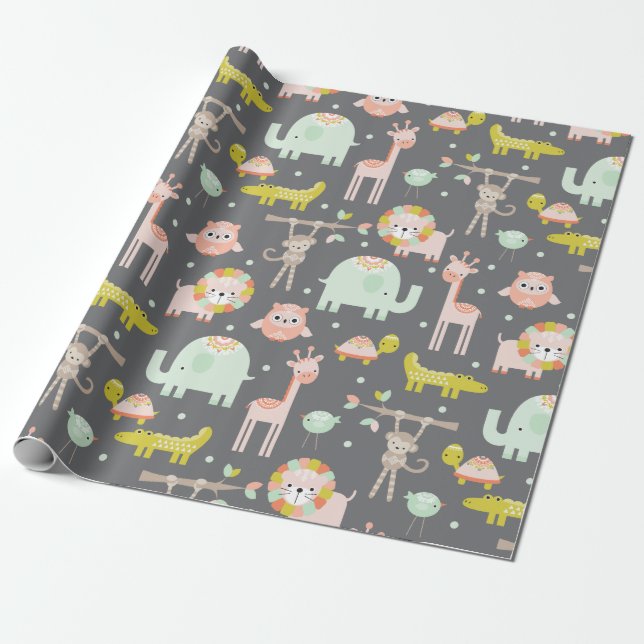 Modern Jungle Animal Wrapping Paper (Unrolled)