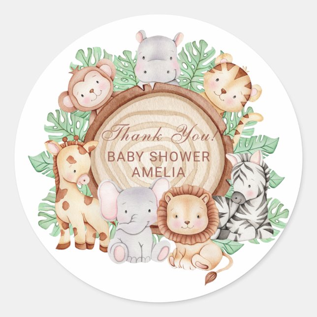 Modern Jungle Animals Greenery Safari Boy BSticker Classic Round Sticker (Front)