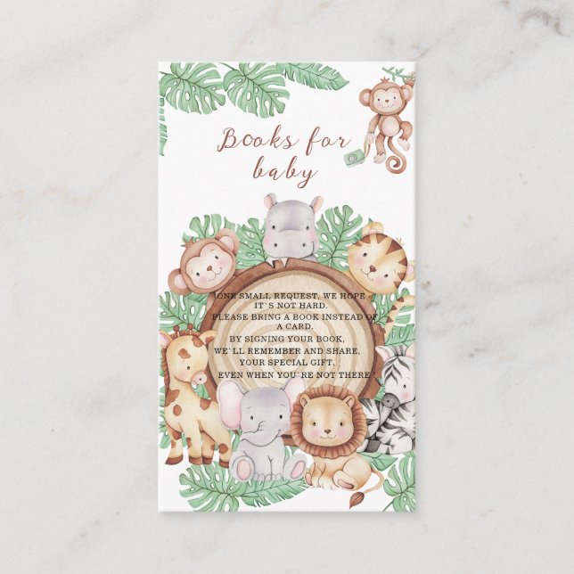  Modern Jungle Animals Greenery Safari Watercolor  Enclosure Card (Front)