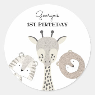 Modern Jungle Animals Safari Birthday Party Classic Round Sticker