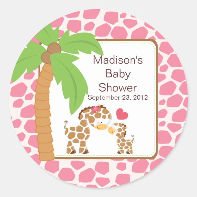 Modern Jungle Giraffe Safari Baby Shower Sticker (Front)