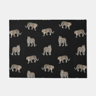 Modern Jungle Leopard Animals Black Pattern Doormat