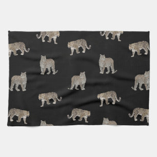 Modern Jungle Leopard Animals Black Pattern Tea Towel