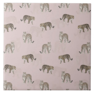 Modern Jungle Leopard Animals Pink Pattern Tile