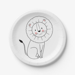 Modern Jungle Lion / Cute Baby Shower 1st Birthday Paper Plate
