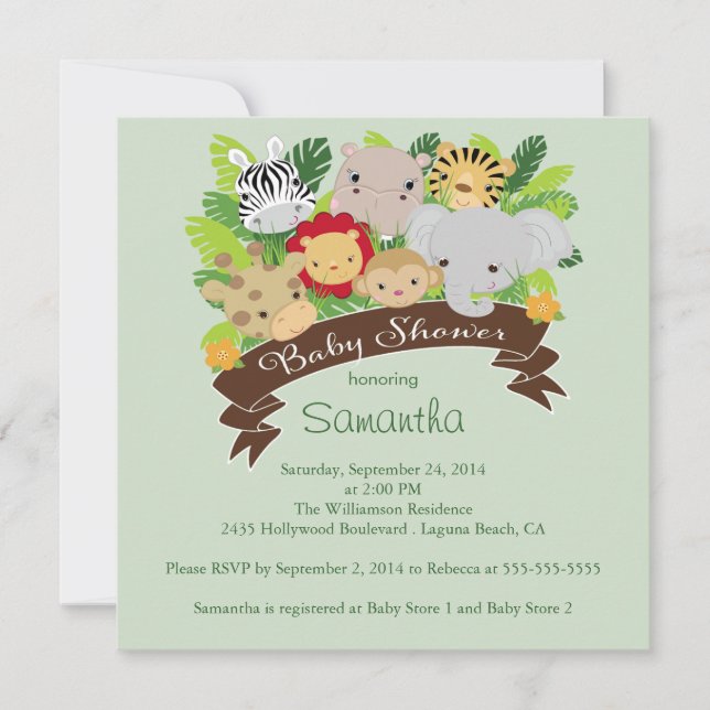 Modern Jungle Safari Animals Baby Shower Invitation (Front)