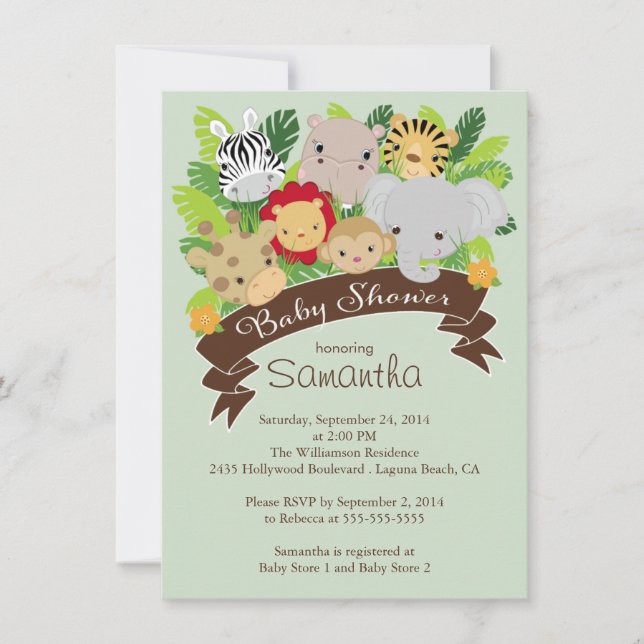 Modern Jungle Safari Animals Baby Shower Invitation (Front)