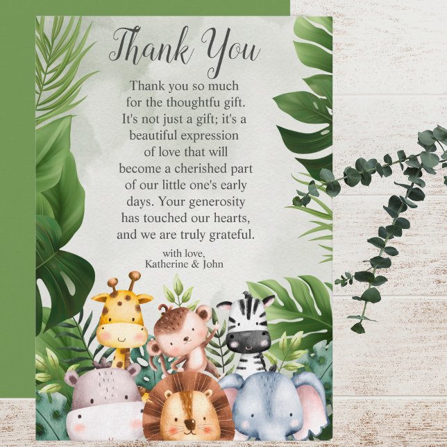 Modern Jungle Safari Animals Boy Baby Shower  Thank You Card (Creator Uploaded)