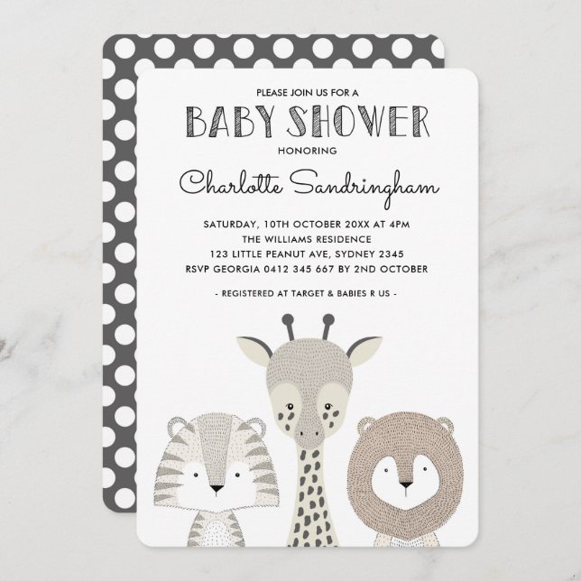 Modern Jungle Safari Baby Shower Invite Minimalist (Front/Back)