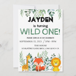 Modern Jungle Safari Editable Birthday Invitation