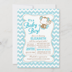 Modern Jungle Safari Monkey Baby Shower Invitation
