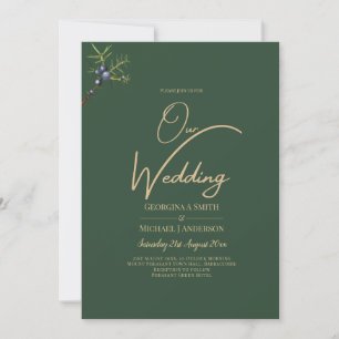 Modern JUNIPER Green GOLD Wedding Invite
