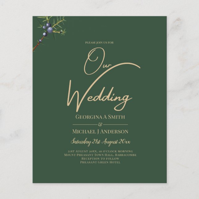 Modern JUNIPER Green GOLD Wedding Invite (Front)