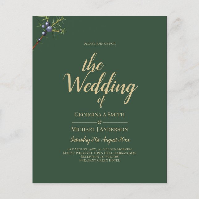 Modern JUNIPER Green GOLD Wedding Invite Flyer (Front)