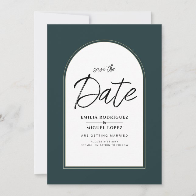 Modern JUNIPER Green Gold Wedding INVITE QR Code (Front)