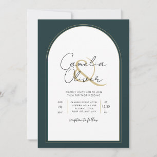 Modern JUNIPER Green Gold Wedding INVITE QR Code