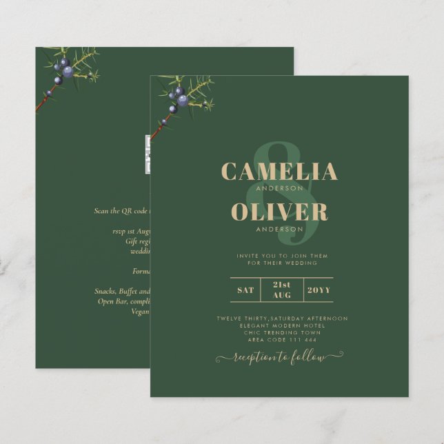 Modern Juniper Green Wedding Invitation (Front/Back)