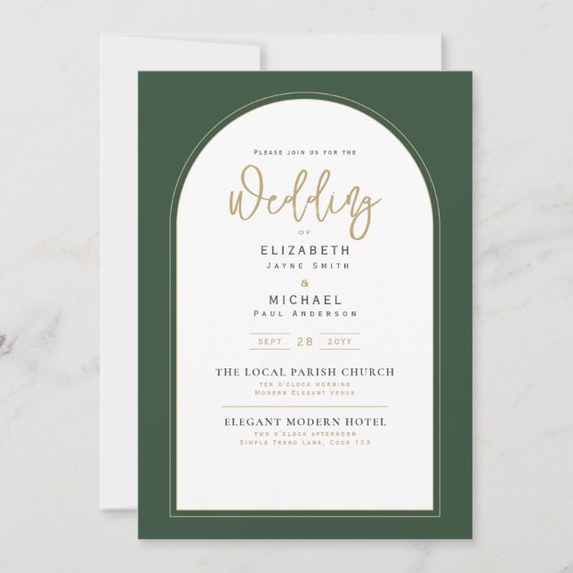 Modern Juniper Green Wedding Invitation (Front)
