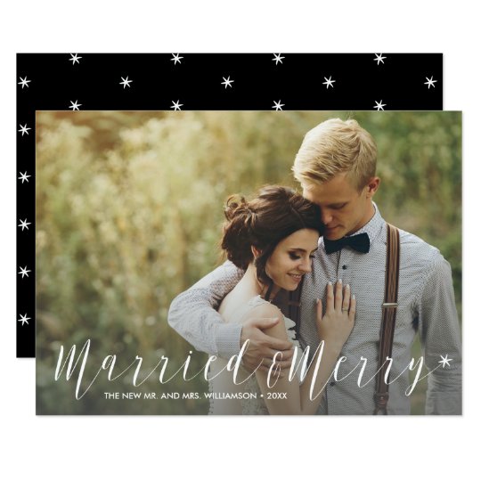 Modern Just Married and Merry Starry Holiday Photo Card