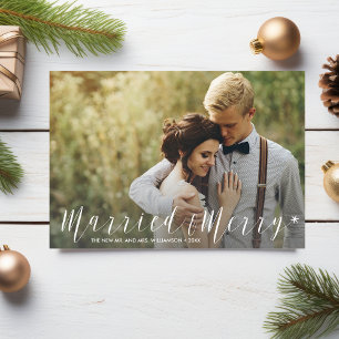 Modern Just Married and Merry Starry Holiday Photo Card