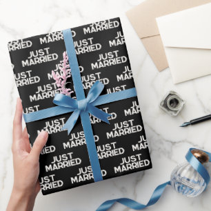 Modern Just Married Black Wrapping Paper