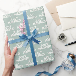 Modern Just Married Blue Wrapping Paper