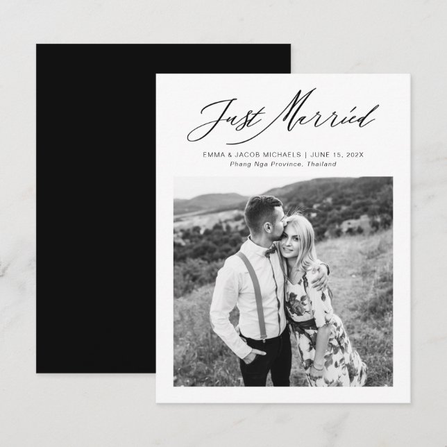 Modern Just Married Calligraphy Wedding Elopement (Front/Back)