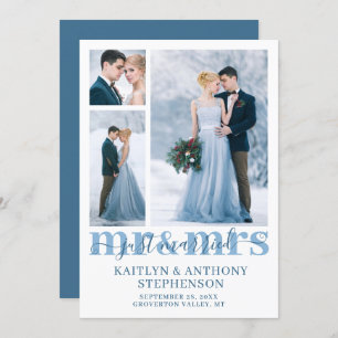 Modern Just Married Mr Mrs Custom Colour Wedding Announcement