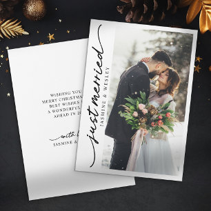 Modern Just Married Newlywed Photo First Christmas Holiday Card
