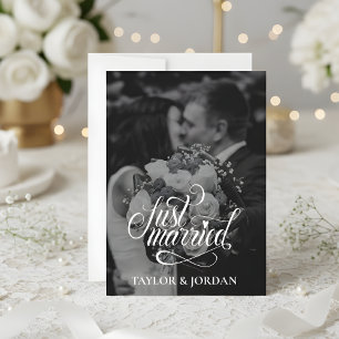 Modern Just Married Photo Custom Wedding Thank You Announcement